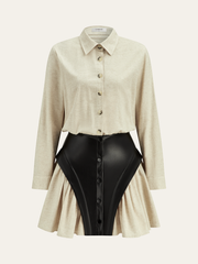 Faux Leather Panel Shirt Dress