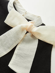 Bow Ribbed Flared Cuff Sweater