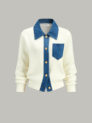 Denim Trim Button Knit Cardigan