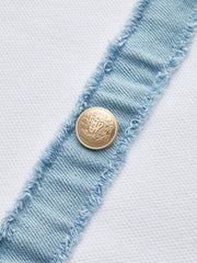 Denim Trim Button-Front Ruffle Hem Midi Dress