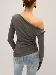 One Shoulder Ribbed Knit Top