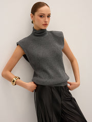 Wool-Blend Turtleneck Sleeveless Sweater Vest