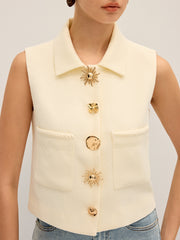 Irregular Metal Button Sleeveless Vest