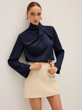 Satin Draped High Neck Blouse