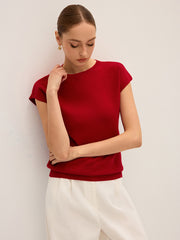 Wool-Blend Cap Sleeve Knit Top