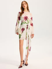 Semi-Sheer Floral Print Chiffon Mini Dress