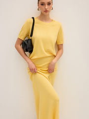 Knitted Short-Sleeve Top and Maxi Skirt Set