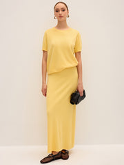 Knitted Short-Sleeve Top and Maxi Skirt Set