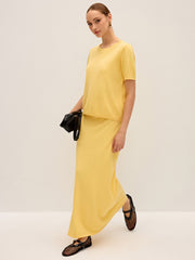 Knitted Short-Sleeve Top and Maxi Skirt Set