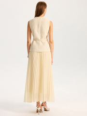 Tweed Sleeveless Vest and Pleated Maxi Skirt Set