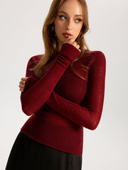 Semi-Sheer Wool-Blend Long Sleeve Knit Top