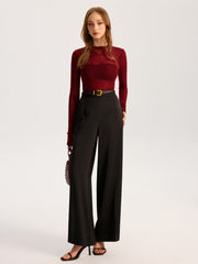 Semi-Sheer Wool-Blend Long Sleeve Knit Top