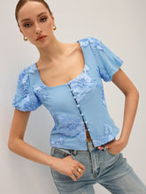 Floral Embroidered Square Neck Mesh Top