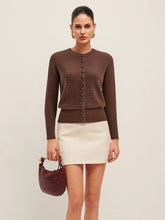 Crew Neck Button-Front Knit Cardigan