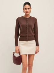 Crew Neck Button-Front Knit Cardigan