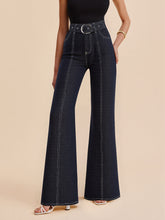 Denim Contrast-Stitch Pants with Belt