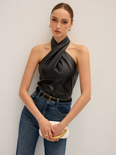 PU Leather Cross Halter Neck Top
