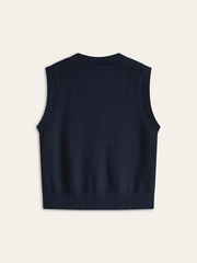 Cable-Knit Button V-Neck Vest