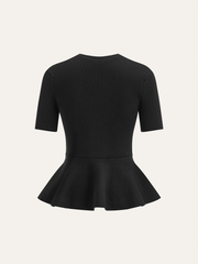 Metal Button Peplum Wool Knit Top