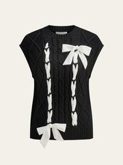 Cable-Knit Bow Cap Sleeve Vest