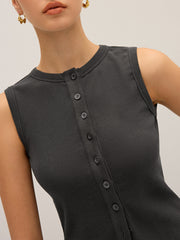 Cotton-Blend Ribbed Button Tank Top