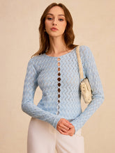 Wave Patterned Button Knit Cardigan