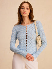 Wave Patterned Button Knit Cardigan