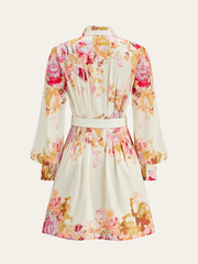 Floral Print Pleated Shirt Dress with Belt