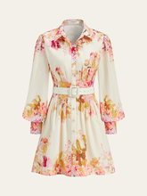 Floral Print Pleated Shirt Dress with Belt