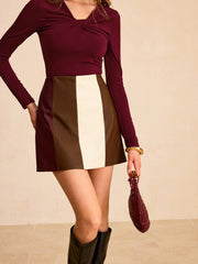 Color-Block PU Leather Mini Skirt