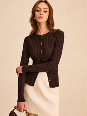 Ribbed Button-Front Knit Top