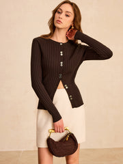 Ribbed Button-Front Knit Top