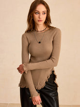 Wool Blend Asymmetric Ruffled Hem Sweater