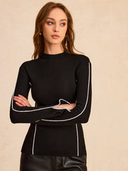 Ribbed Mock Neck Wool Blend Sweater