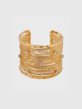 Golden Multi-Strand Wire Crystal Cuff Bracelet