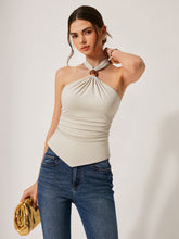 Halter Ruched Top with Bead Detail