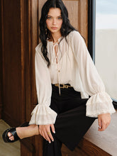 Bell Sleeve Sheer Chiffon Blouse Set with Liner