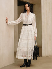Semi-Sheer Lace Panel Maxi Dress without Belt