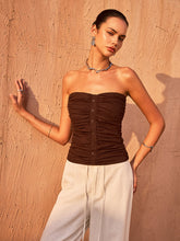 Ruched Button-Front Strapless Top