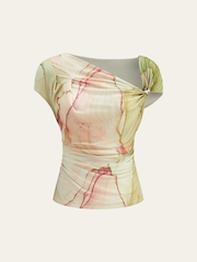 Print Asymmetric Neckline Top