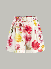 Floral-Printed Shorts With Belt