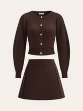 Lamb Sleeve Metal Button Knit Top and Skirt Set