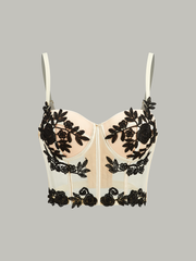 Semi-Sheer Floral Embroidery Mesh Corset Top