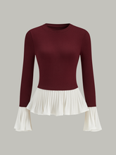 Contrast-Paneled Pleated Peplum T-Shirt
