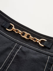 Metal Chain Detail Pleated Midi Skirt