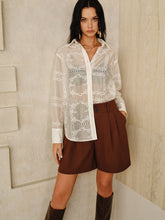 Semi-Sheer Embroidered Eyelet Shirt