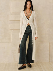 Longline Button Open-Knit Outerwear