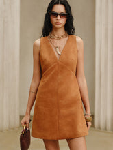 Suede Effect V-Neck Sleeveless Mini Dress
