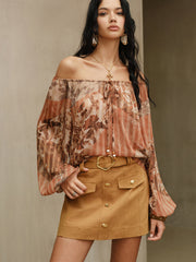 Boho Print Semi-Sheer Chiffon Tie-Front Blouse