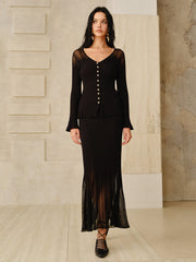 Mesh Hem Ribbed Knit Mermaid Skirt